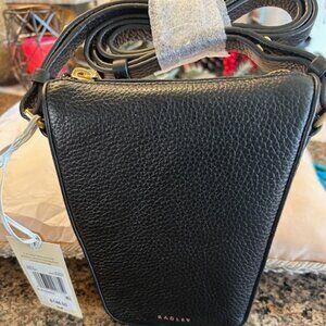 Radley Black Soft Grained Leather Oak Street Medium Phone Crossbody W/Dust Bag
